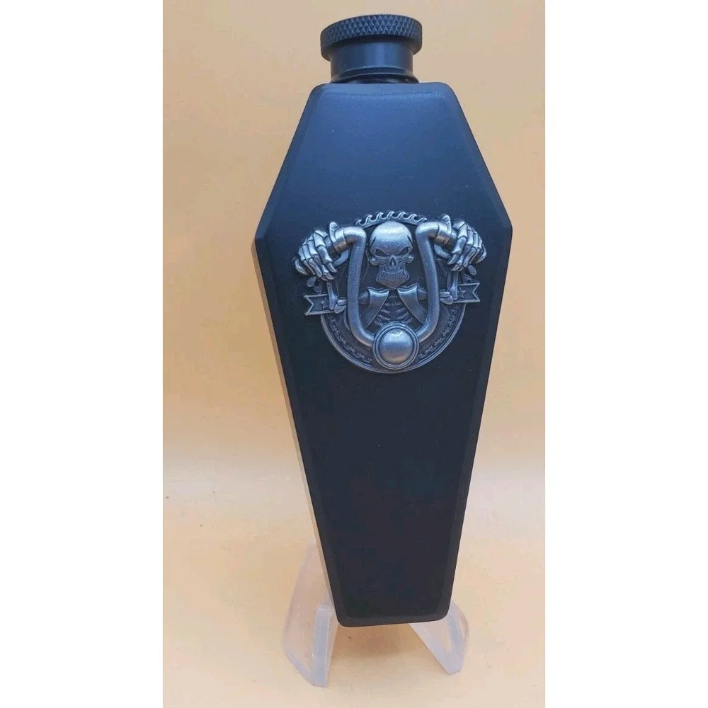 Gothic Hip Pocket Flask Metal Black With Biker Rider Medallion Coffin Flask